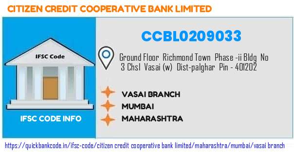 Citizen Credit Cooperative Bank Vasai Branch CCBL0209033 IFSC Code