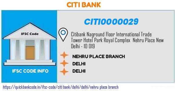 Citi Bank Nehru Place Branch CITI0000029 IFSC Code