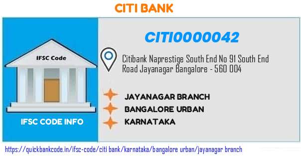 Citi Bank Jayanagar Branch CITI0000042 IFSC Code