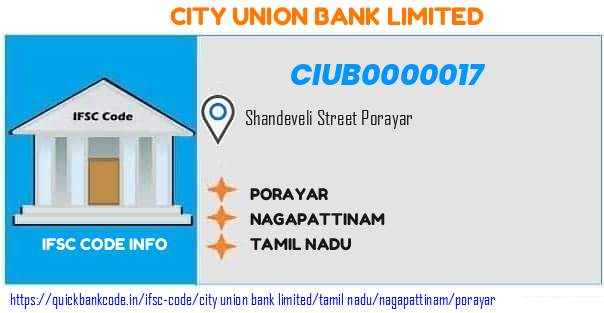 City Union Bank Porayar CIUB0000017 IFSC Code