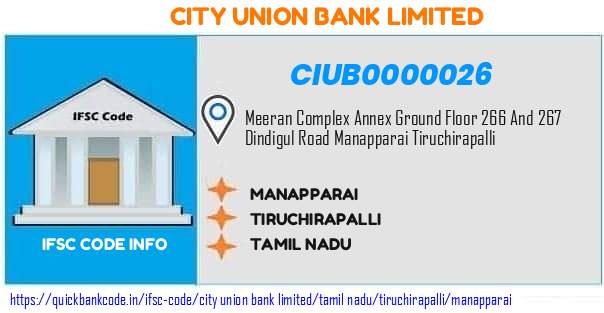 City Union Bank Manapparai CIUB0000026 IFSC Code