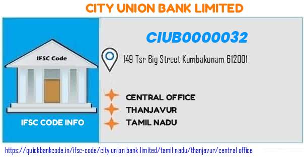 City Union Bank Central Office CIUB0000032 IFSC Code