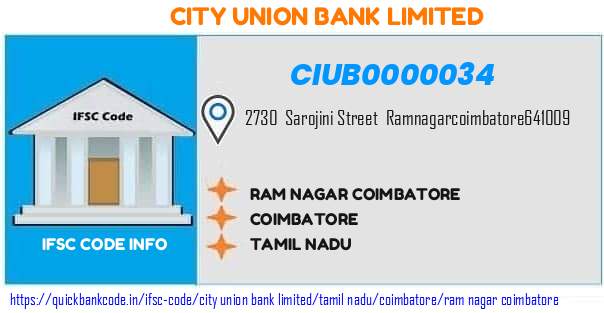 City Union Bank Ram Nagar Coimbatore CIUB0000034 IFSC Code