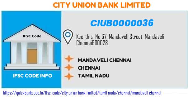 City Union Bank Mandaveli Chennai CIUB0000036 IFSC Code