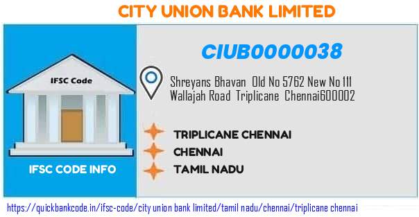 CIUB0000038 City Union Bank. TRIPLICANE CHENNAI