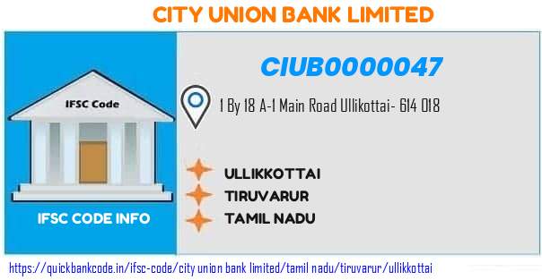 City Union Bank Ullikkottai CIUB0000047 IFSC Code