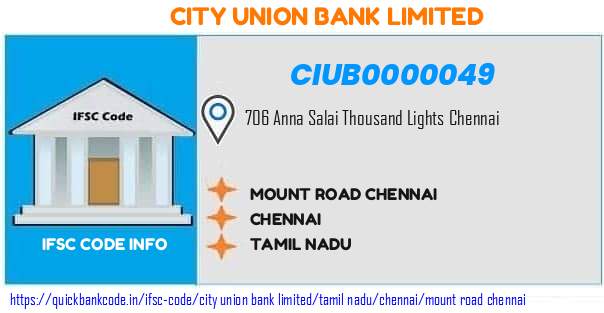 City Union Bank Mount Road Chennai CIUB0000049 IFSC Code