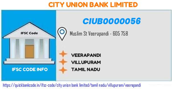 City Union Bank Veerapandi CIUB0000056 IFSC Code