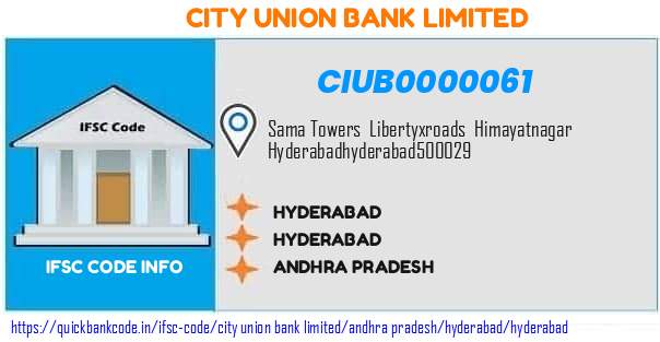 City Union Bank Hyderabad CIUB0000061 IFSC Code