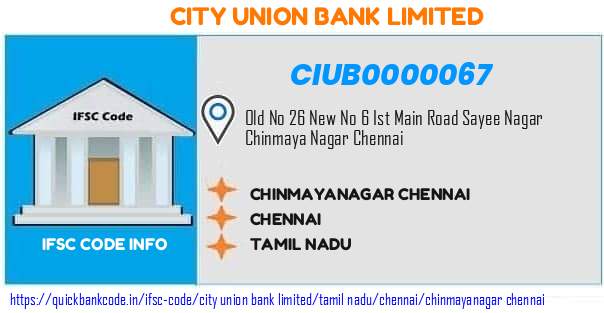 CIUB0000067 City Union Bank. CHINMAYANAGAR CHENNAI