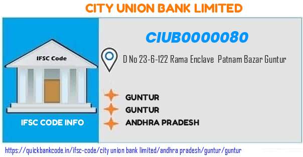 City Union Bank Guntur CIUB0000080 IFSC Code