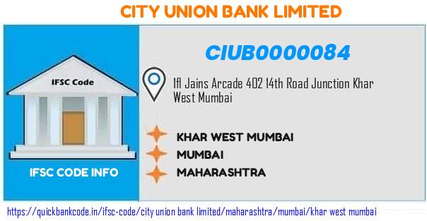 City Union Bank Khar West Mumbai CIUB0000084 IFSC Code