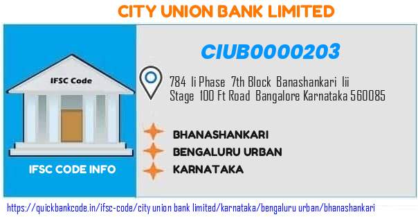 City Union Bank Bhanashankari CIUB0000203 IFSC Code