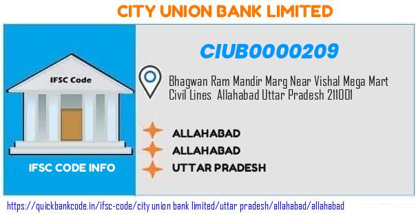 City Union Bank Allahabad CIUB0000209 IFSC Code