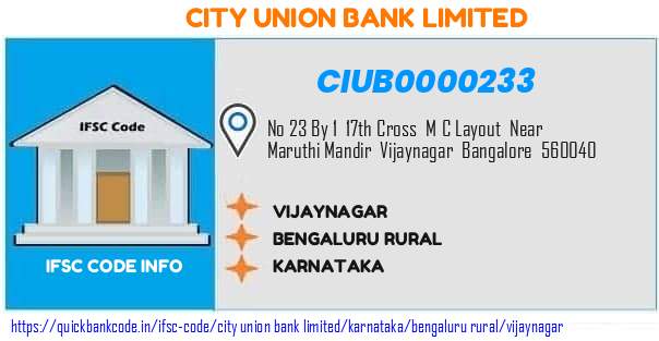 City Union Bank Vijaynagar CIUB0000233 IFSC Code