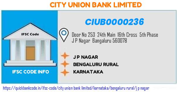 City Union Bank J P Nagar CIUB0000236 IFSC Code