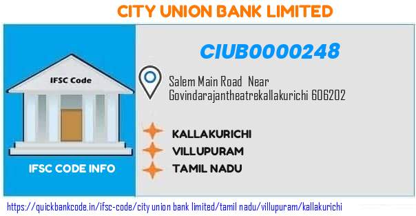 City Union Bank Kallakurichi CIUB0000248 IFSC Code