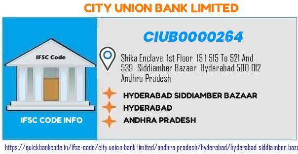 City Union Bank Hyderabad Siddiamber Bazaar CIUB0000264 IFSC Code