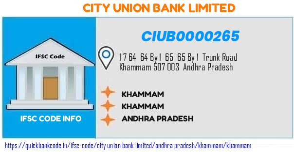 City Union Bank Khammam CIUB0000265 IFSC Code