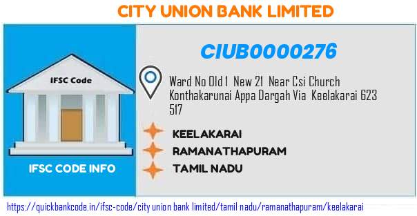 City Union Bank Keelakarai CIUB0000276 IFSC Code