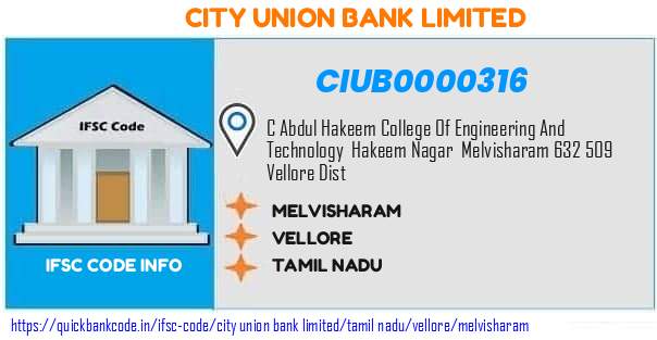 City Union Bank Melvisharam CIUB0000316 IFSC Code