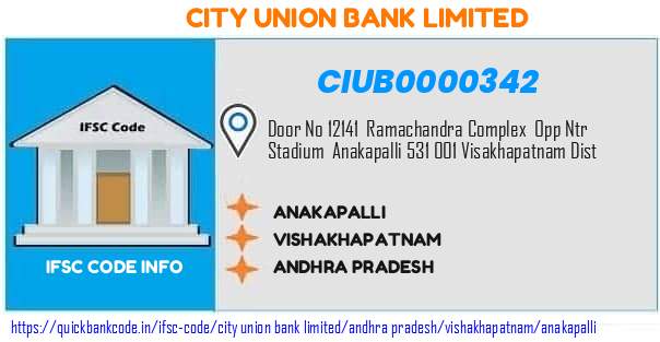 City Union Bank Anakapalli CIUB0000342 IFSC Code