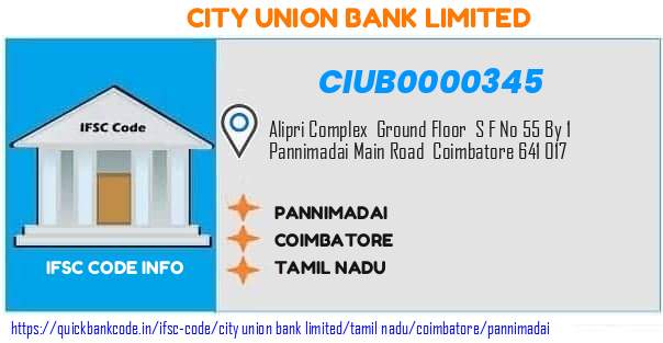 City Union Bank Pannimadai CIUB0000345 IFSC Code
