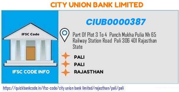 City Union Bank Pali CIUB0000387 IFSC Code