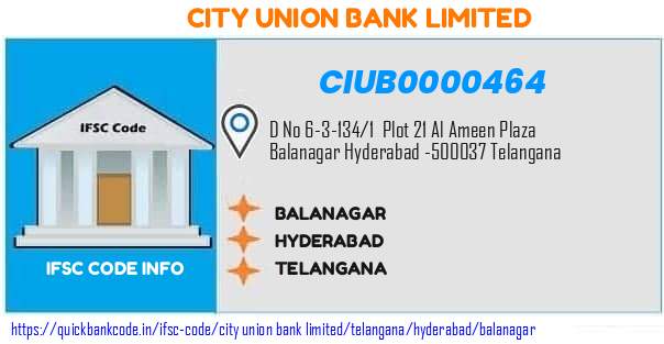 City Union Bank Balanagar CIUB0000464 IFSC Code