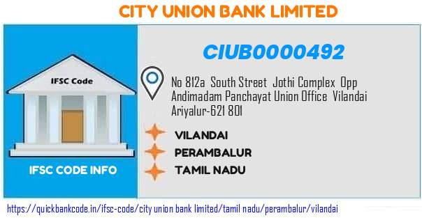 City Union Bank Vilandai CIUB0000492 IFSC Code