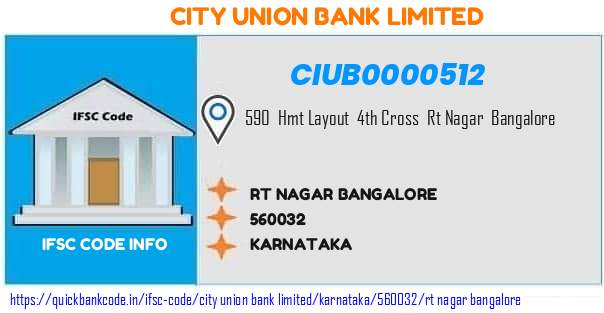 CIUB0000512 City Union Bank. RT NAGAR BANGALORE