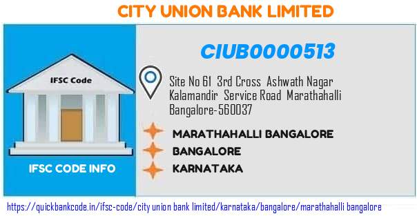 City Union Bank Marathahalli Bangalore CIUB0000513 IFSC Code