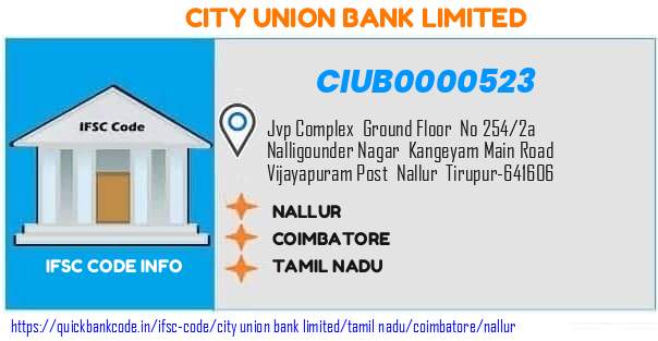 City Union Bank Nallur CIUB0000523 IFSC Code