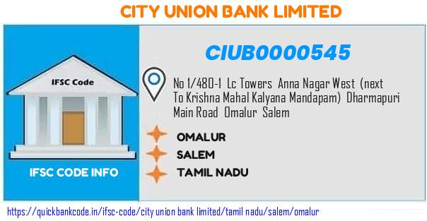 City Union Bank Omalur CIUB0000545 IFSC Code