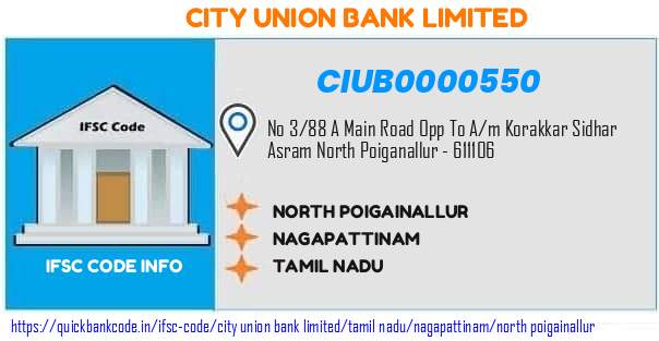 City Union Bank North Poigainallur CIUB0000550 IFSC Code