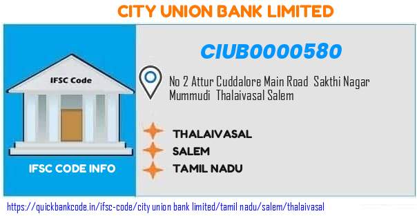 City Union Bank Thalaivasal CIUB0000580 IFSC Code