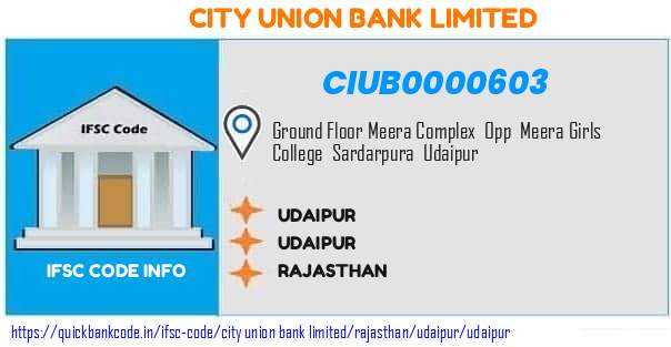 City Union Bank Udaipur CIUB0000603 IFSC Code
