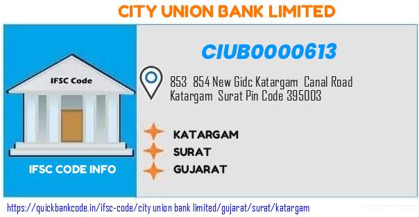 City Union Bank Katargam CIUB0000613 IFSC Code