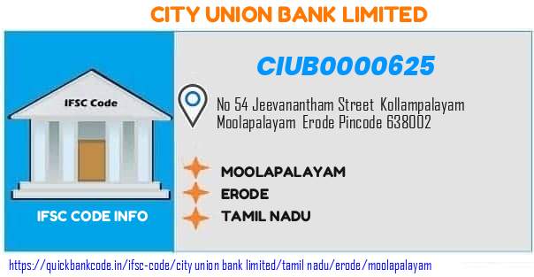 City Union Bank Moolapalayam CIUB0000625 IFSC Code