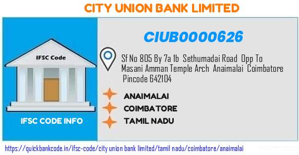 City Union Bank Anaimalai CIUB0000626 IFSC Code