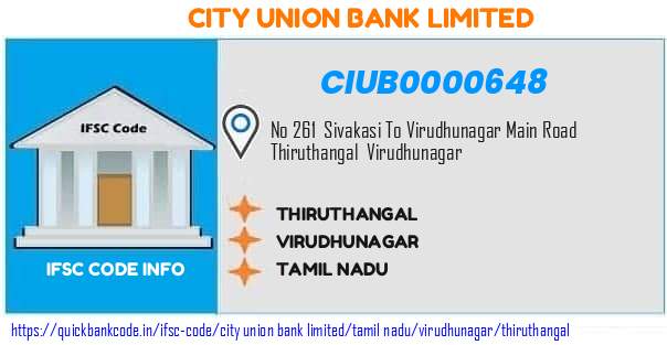 City Union Bank Thiruthangal CIUB0000648 IFSC Code