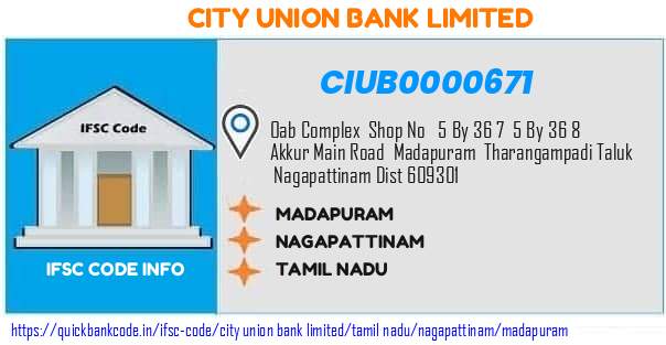 City Union Bank Madapuram CIUB0000671 IFSC Code