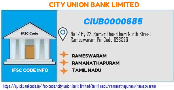 City Union Bank Rameswaram CIUB0000685 IFSC Code