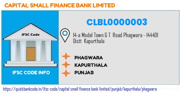 Capital Small Finance Bank Phagwara CLBL0000003 IFSC Code