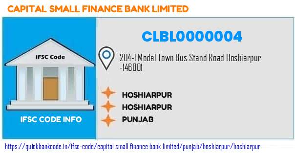 Capital Small Finance Bank Hoshiarpur CLBL0000004 IFSC Code