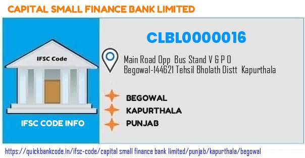 Capital Small Finance Bank Begowal CLBL0000016 IFSC Code
