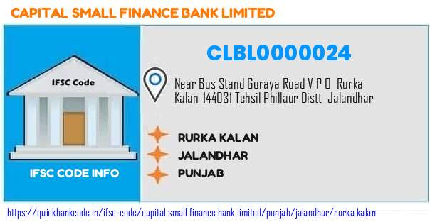 Capital Small Finance Bank Rurka Kalan CLBL0000024 IFSC Code