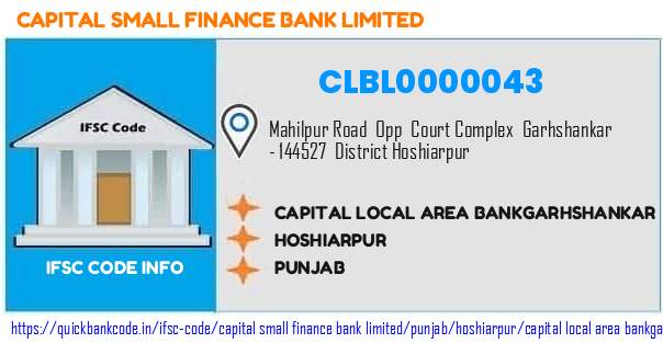 Capital Small Finance Bank Capital Local Area Bankgarhshankar CLBL0000043 IFSC Code