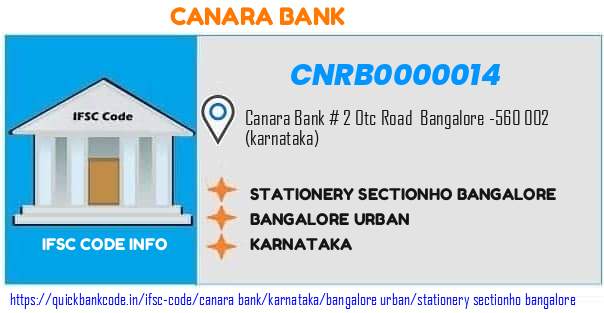 Canara Bank Stationery Sectionho Bangalore CNRB0000014 IFSC Code