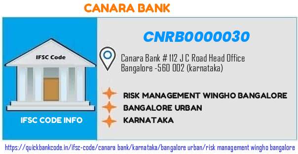 Canara Bank Risk Management Wingho Bangalore CNRB0000030 IFSC Code